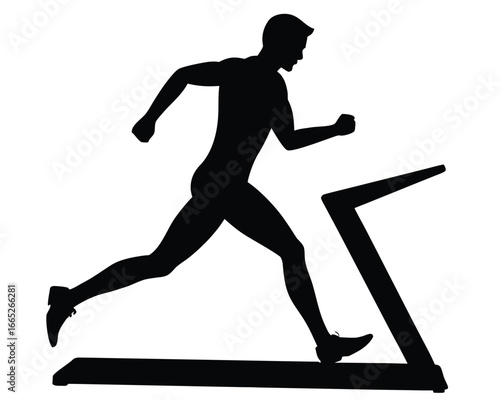 Black Silhouette of a Man Running on Treadmill Machine for Fitness Exercise