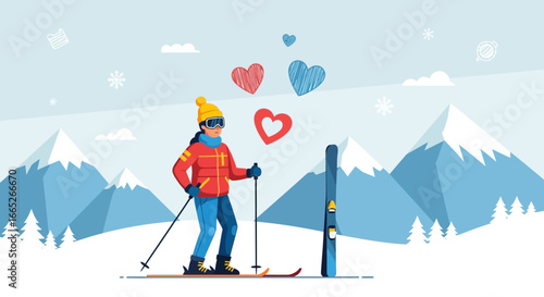 Skiing enthusiast enjoys a winter adventure with love in the mountain landscape