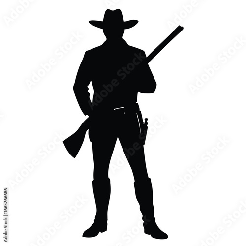 Cowboy Silhouette Holding Rifle With Hat and Boots In Black Color
