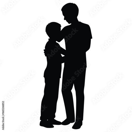 Father and Son Embracing Silhouette Affectionate Moment, Family Bond, Love Depiction