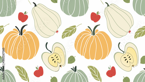 Autumn Harvest Pumpkins Apples Pears Pattern – Modern Fall Seamless Design
