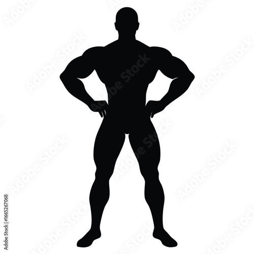 Muscular Bodybuilder Silhouette Illustration Powerful Figure Posing with Hands on Hips