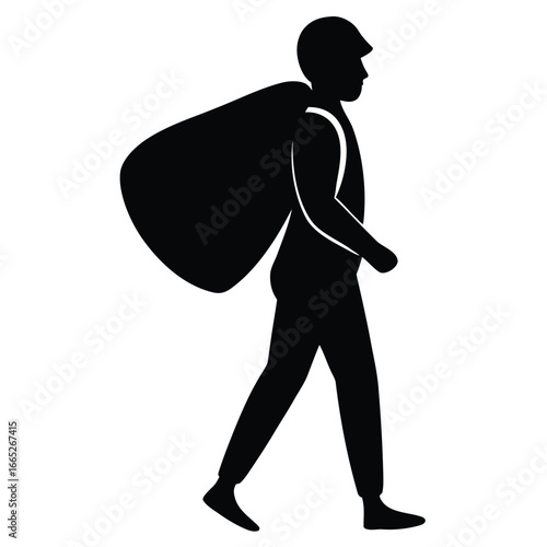 Silhouette Illustration of Person Carrying Large Sack Over Shoulder While Walking