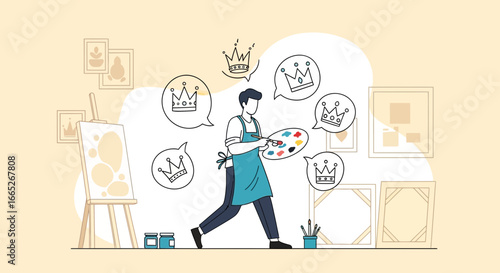 The ambitious artist visualizing success represented by crown concept art
