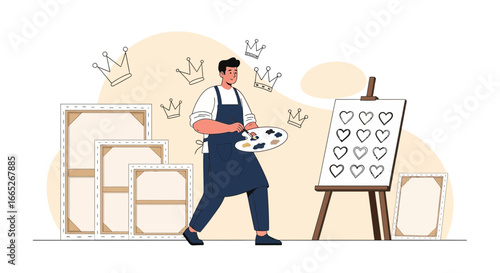 The dedicated artist engrossed in creation crafting a canvas masterpiece with passion
