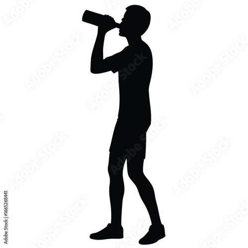 Silhouette of Man Drinking from Bottle Image, Illustration, Art