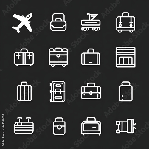 Collection of Travel Luggage Icons for Minimalist Design Projects