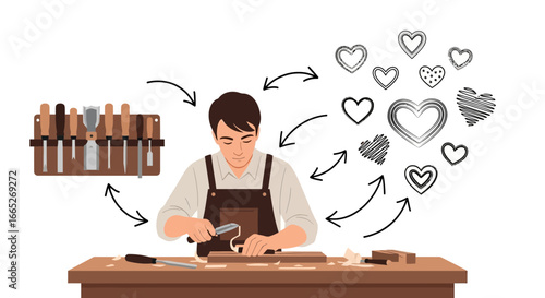 Woodcarver crafting heartfelt art with passion and skill showcasing traditional craft
