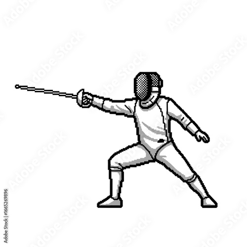 A fencer in action, poised for a lunge, wielding a foil in a fencing match.