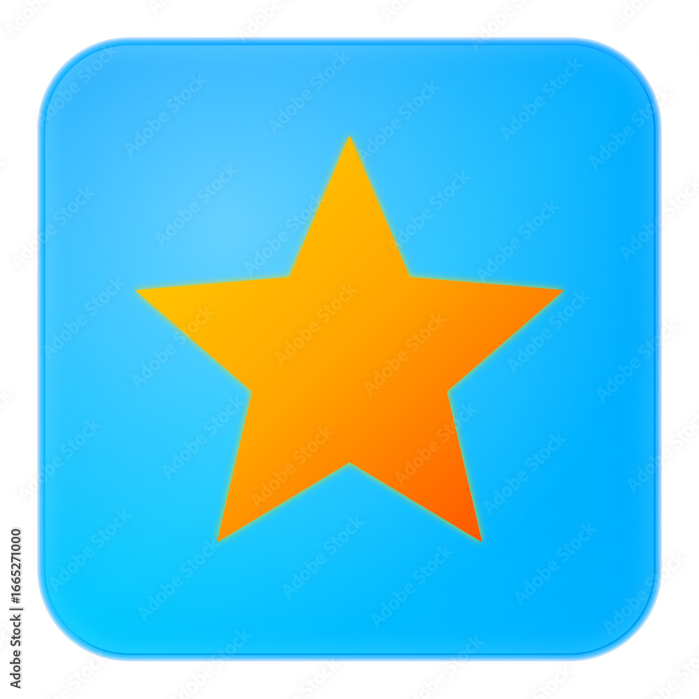 Fototapeta premium Bright orange star icon on a blue rounded square, perfect for app design, user interface elements, or brand recognition, a symbol of excellence