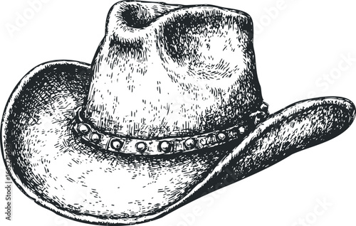 Detailed Sketch of a Classic Cowboy Hat with Studded Band