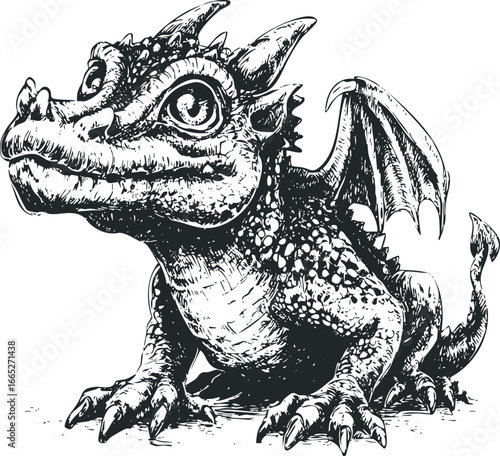 Friendly Young Dragon with Large Eyes and Textured Scales