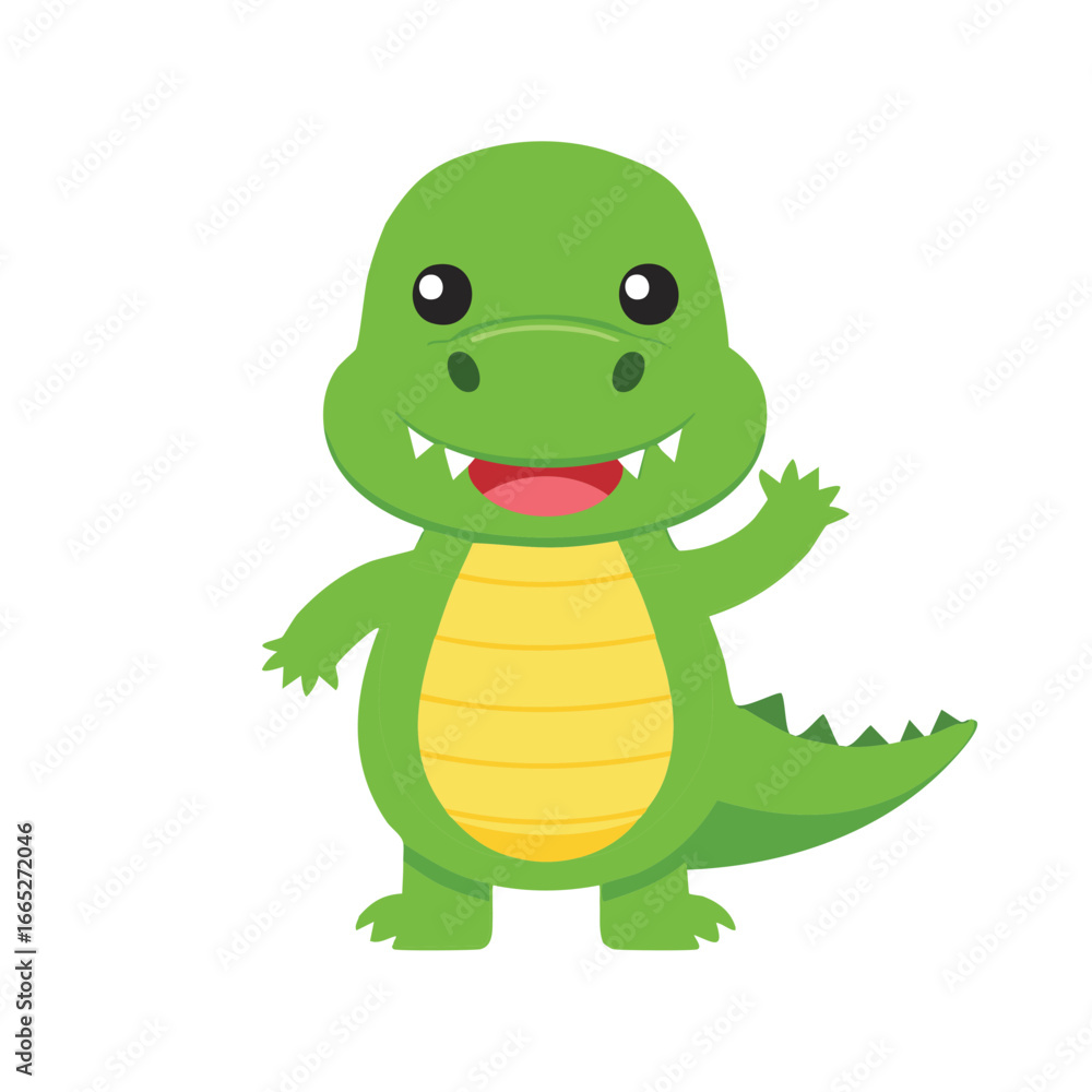 Obraz premium A friendly green dinosaur waving hello