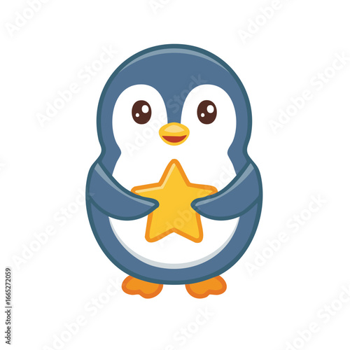 An adorable penguin holding a golden star. It's a charming depiction of a beloved flightless bird holding a five-pointed star, creating a sense of wonder and delight.