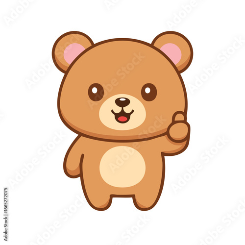 A friendly cartoon teddy bear giving a thumbs-up sign and full of joy. This cute bear radiates positivity