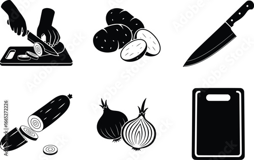 Kitchen essentials set slicing chopping preparing food culinary tools culinary arts cooking ingredients