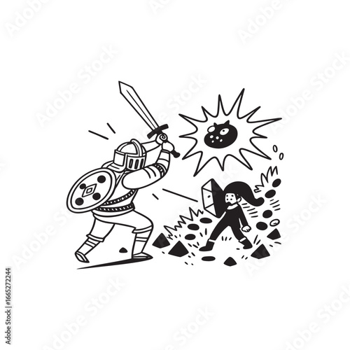  Fighting-with-the-game-boss---vector-doodle-illustration