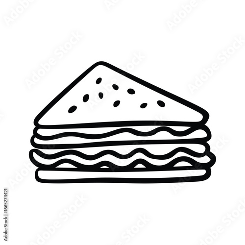 Hand drawn illustration of a delicious sandwich cut in half