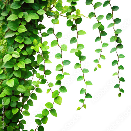 Creeping Fig Vine with Round Leaves on Transparent Background, Green Foliage Isolated Design