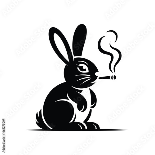 Black silhouette of a rabbit smoking a cigarette with smoke rising