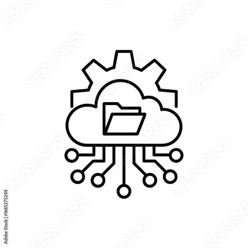 Cloud computing icon with gear and folder representing data management and technology