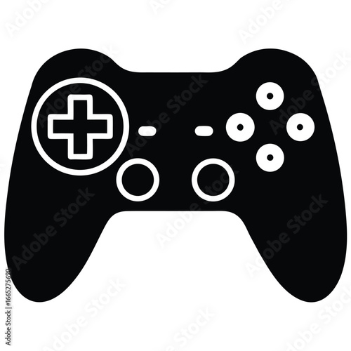 Black video game controller with white buttons gaming