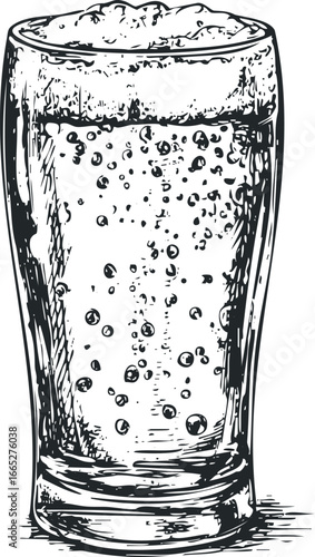 Hand Drawn Sketch of a Frothy Beverage in a Tall Glass