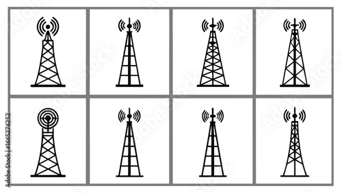 Communication towers broadcasting signals transmission