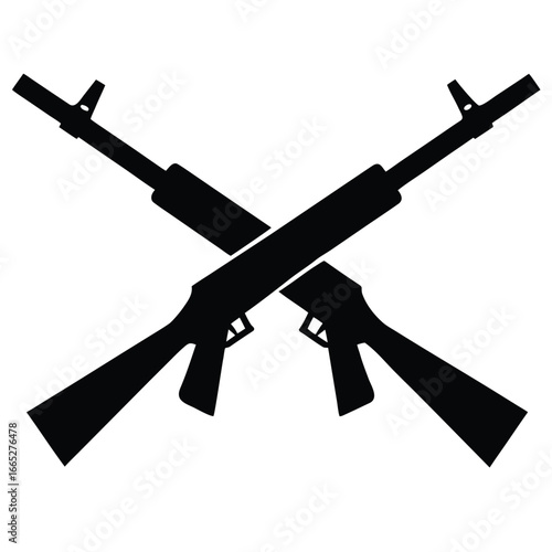 Crossed assault rifles silhouette black white