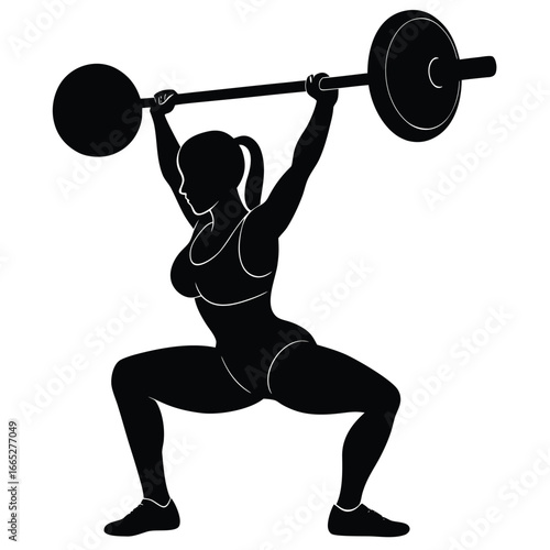 Female weightlifter performing overhead squat silhouette