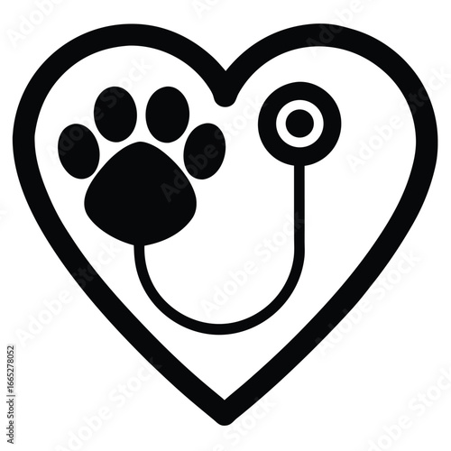 Paw print heart stethoscope graphic animal care veterinary