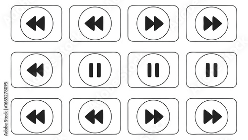 Rewind pause fast forward media controls vector