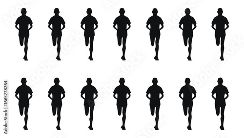 Silhouettes of runners in motion running sport
