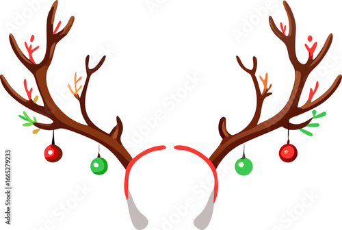 Festive reindeer antlers decorated with colorful ornaments isolated on white background isolated on transparent background