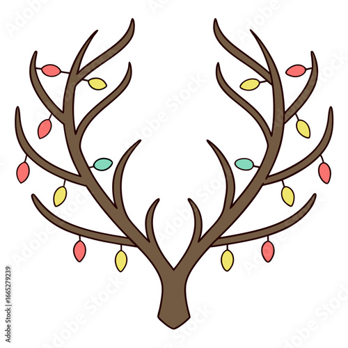 Festive reindeer antlers adorned with ornaments isolated on white background isolated on transparent background