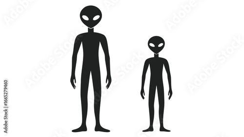 Tall and short alien figures extraterrestrial silhouette