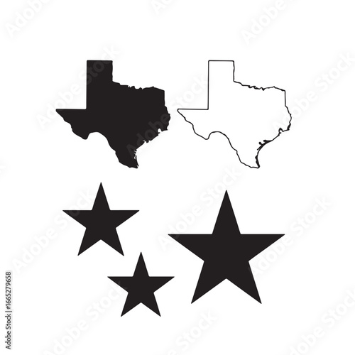 Texas State Map Outline and Solid Fill with Stars silhouette