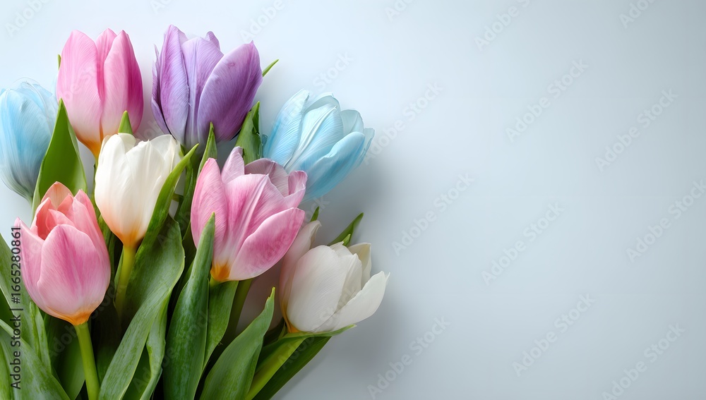 Fototapeta premium Vibrant pastel tulip bouquet fresh spring flowers blooming elegance soft hues