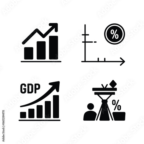 Set of four financial and economic growth icons with charts and graphs