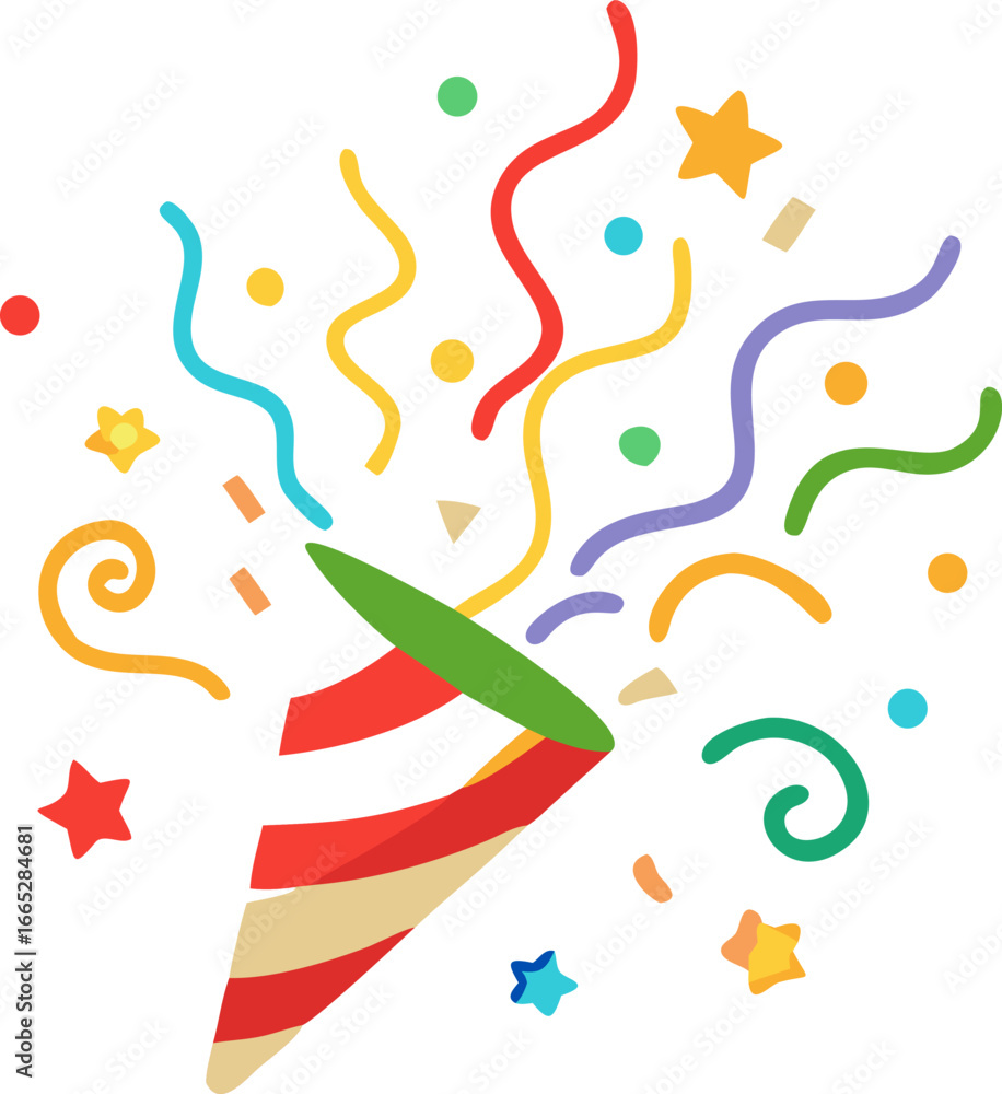 Fototapeta premium Party popper with ribbons celebration vector isolated on white background isolated on transparent background