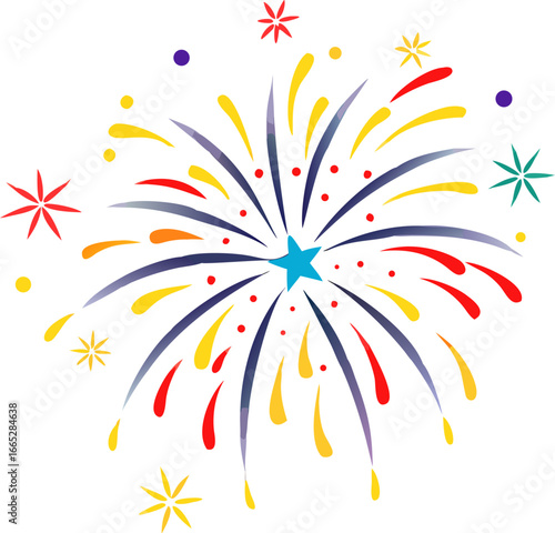 Vibrant fireworks explosion celebration display isolated on white background isolated on transparent background