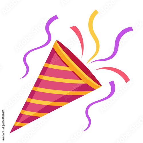 Festive party popper with colorful ribbons exploding isolated on white background isolated on transparent background