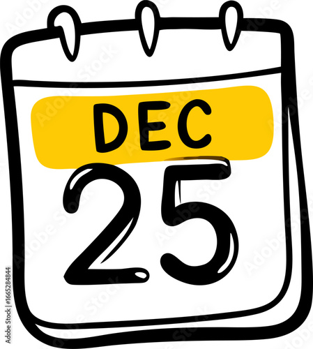 Calendar with december 25th marked isolated on white background isolated on transparent background