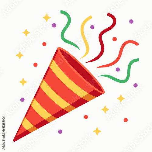 Festive party popper with colorful ribbons exploding isolated on white background isolated on transparent background