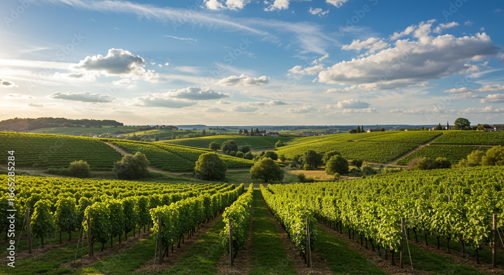 Naklejka premium Green Fields under Blue Sky