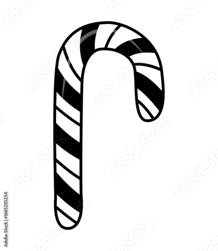 Candy cane striped sweet hand drawn black and white vector outline illustration festive holiday dessert design perfect for Christmas New Year cards invitations prints stickers and coloring pages