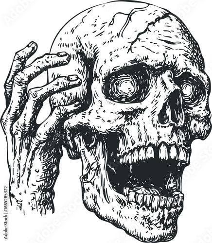 Grasping Skull with Empty Eye Sockets and Open Mouth