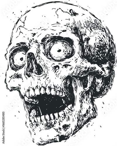 Gritty distressed skull with open mouth and wide eyes