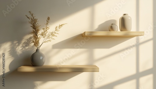 Installation Of Two Shelves On The Wall: A Detailed Depiction Of How To Mount And Display Items In A Stylish, Functional Way.