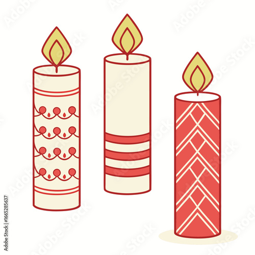 Group of three decorative candles isolated on white background isolated on transparent background
